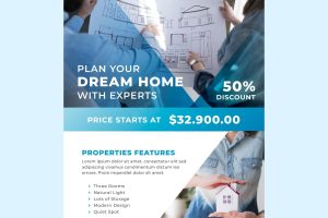 Gradient real estate poster with photo ready to print