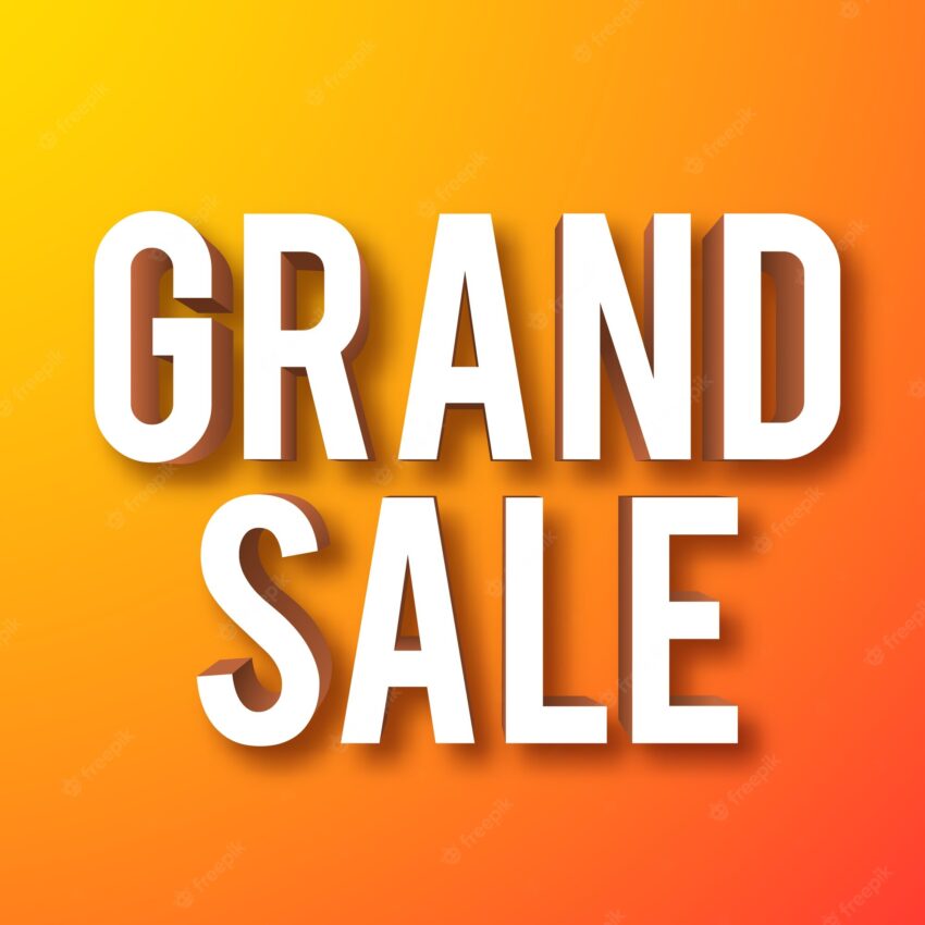 Grand sale banner text with 3d effect