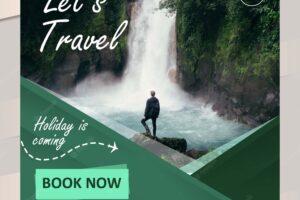 Green social media travel sale banner template