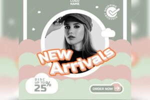 Groovy new arrivals flyer social media post and web banner template premium vector