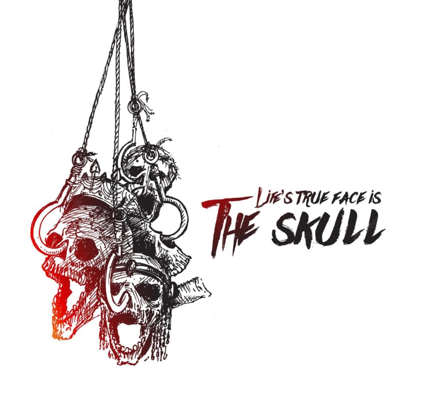 Halloween background hanging skulls design vector illustration