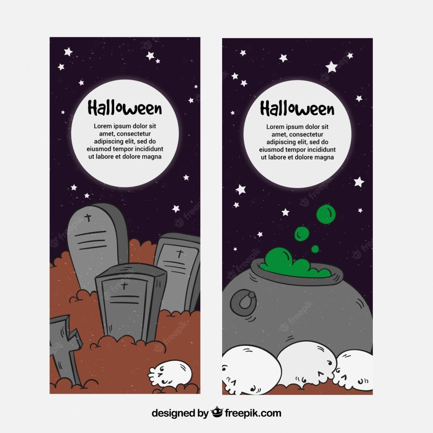 Halloween banners with hand drawn style