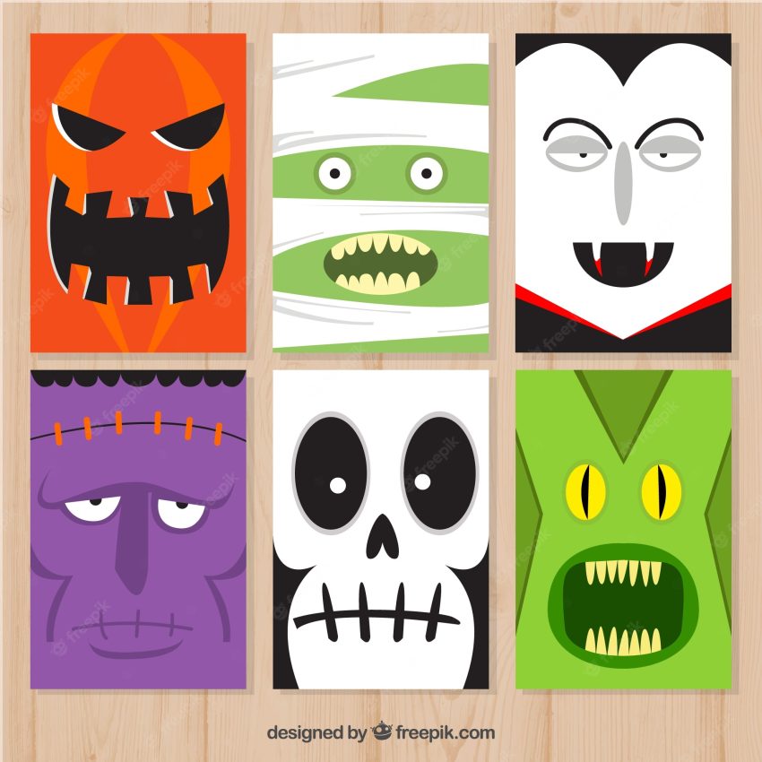 Halloween cards with funny monsters