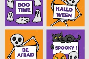 Halloween cards with funny skeleton