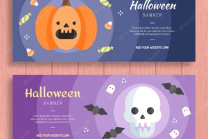 Halloween friendly banners with pumpkin and skull