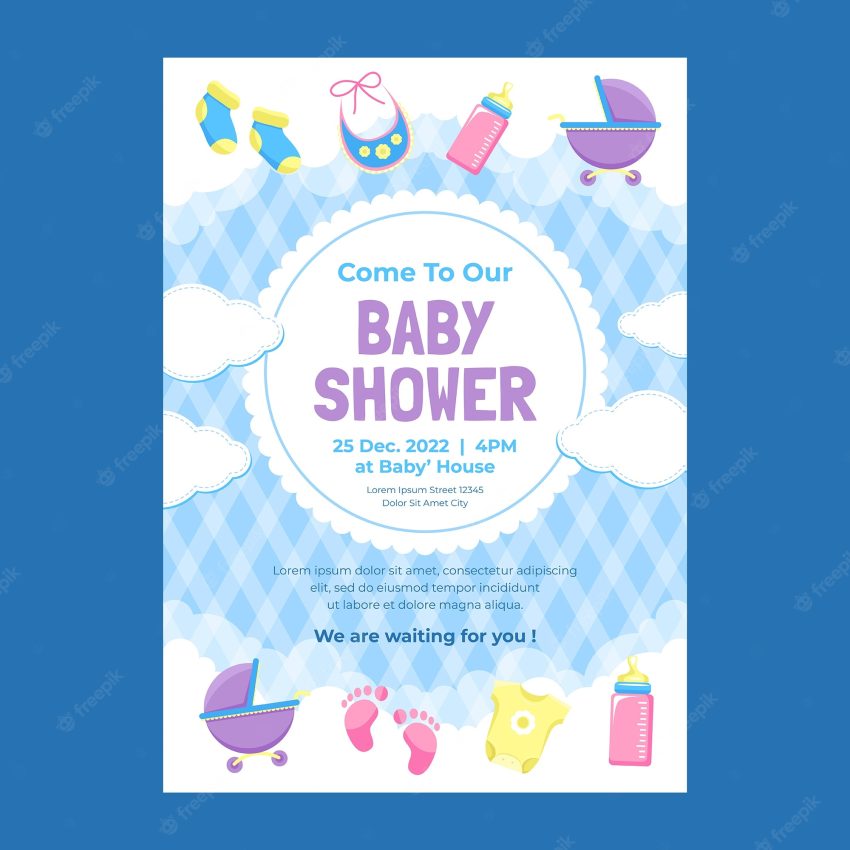 Hand drawn baby shower poster template