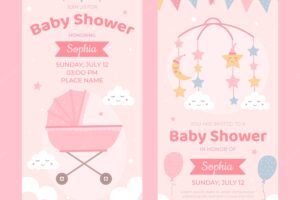 Hand drawn baby shower vertical banner template