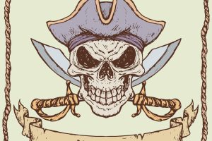 Hand drawn background of pirate skull with swords