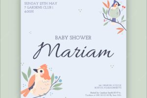 Hand-drawn bird baby shower invitation