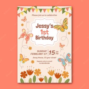 Hand drawn butterfly birthday invitation template