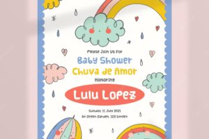 Hand drawn chuva de amor baby shower card template