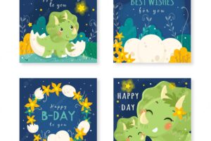 Hand drawn dinosaur birthday invitation cards