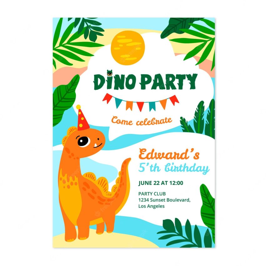 Hand drawn dinosaur birthday invitation template