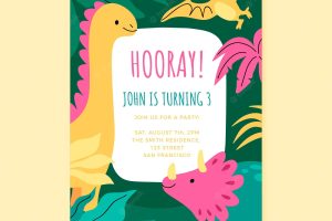 Hand drawn dinosaur birthday invitation template