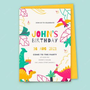 Hand drawn dinosaur birthday invitation template