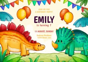 Hand drawn dinosaur birthday invitation template