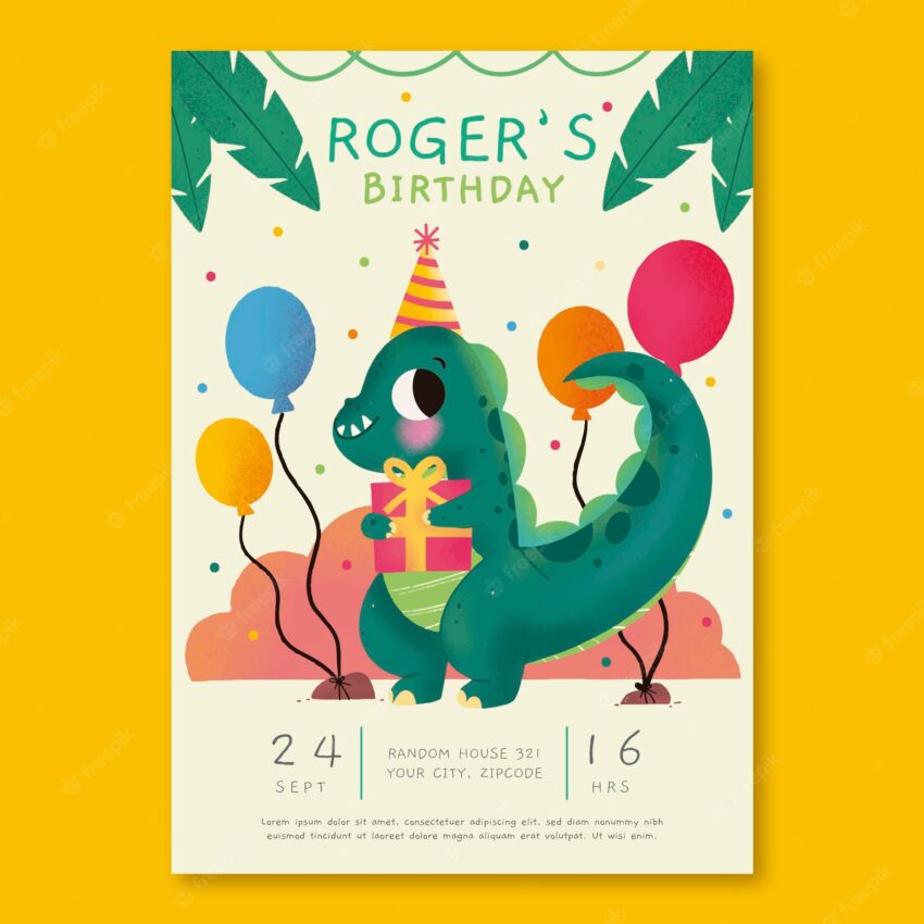 Hand drawn dinosaur birthday invitation