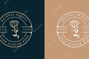 Hand drawn feminine and floral beauty logo badge