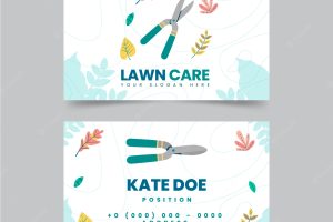 Hand drawn flat design lawn care business cards