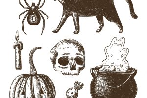 Hand drawn halloween element collection