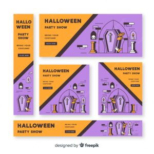 Hand drawn halloween web banner collection