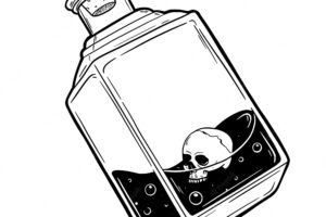 Hand drawn magic bottle with skull vial of poison vector illustration isolated tattoo design magic symbol for your use