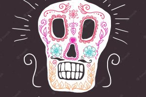 Hand drawn mexican skull background