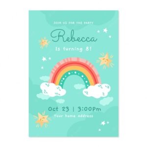 Hand drawn rainbow birthday invitation template
