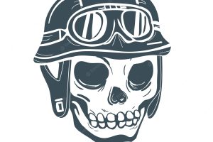 Hand drawn skull background with helmet and glasses