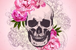Hand drawn skull and flowers