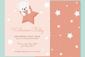 Hand drawn teddy bear baby shower invitation