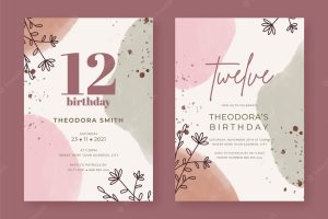 Hand painted floral birthday invitation templates in two versions