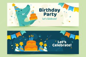 Happy birthday banners template with dinosaur