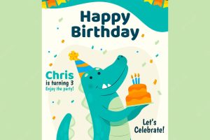 Happy birthday poster template with dinosaur