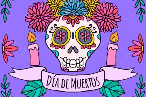 Happy day of the dead skull with flowers