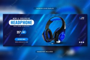 Headphone brand product sale facebook cover and web banner template