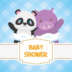 Hippo and panda for baby shower card