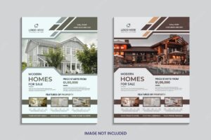 Home for sale real estate flyer design with minimal creative shapes.
