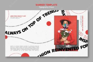 Horizontal banner template for fashion trends with woman wearing face mask