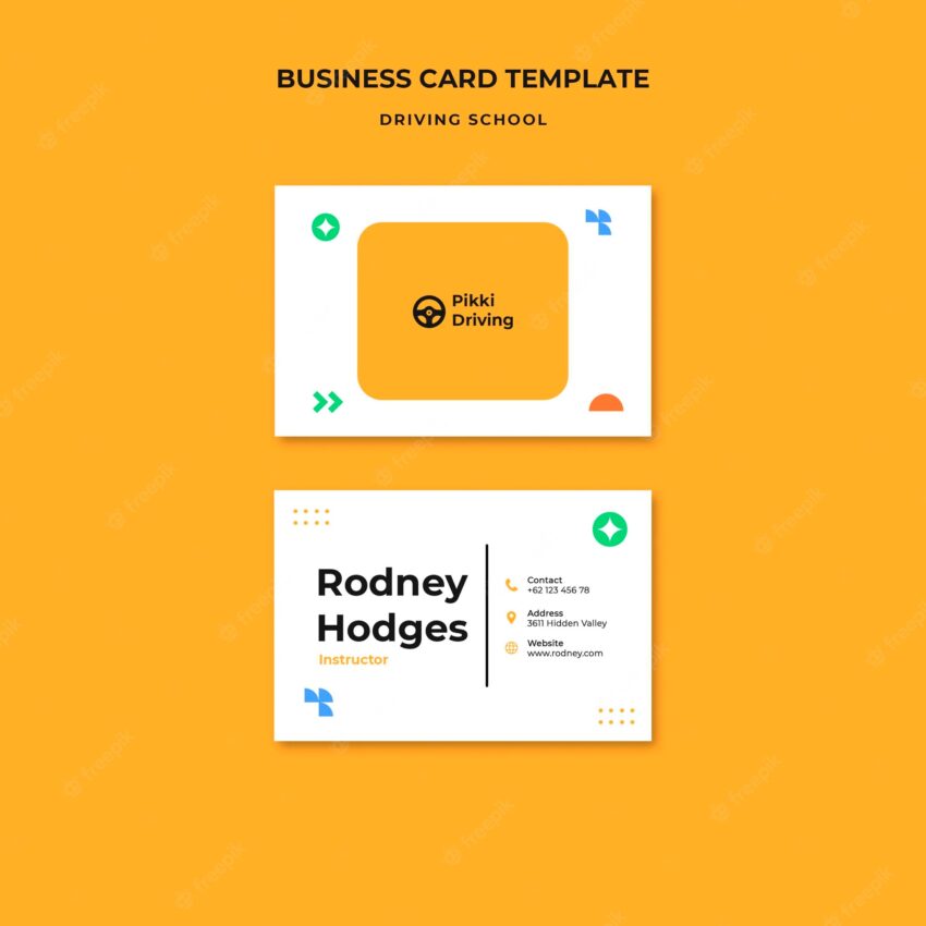 Horizontal business card template for driving school