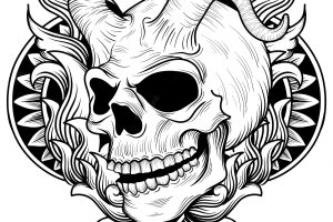 Illustration art demon skull with engraving design