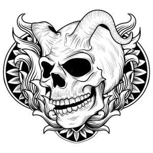 Illustration art demon skull with engraving design