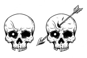 Illustration of human skull with arrow in head design element for logo label sign emblem poster vector illustration