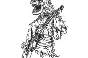 Illustration of skeleton playing guitar