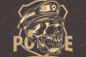 Illustration of skull in a police hat