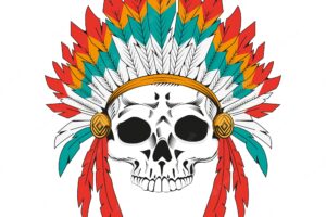 Indian skull background with feathers