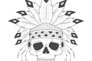 Indian skull with feathers drawn by hand