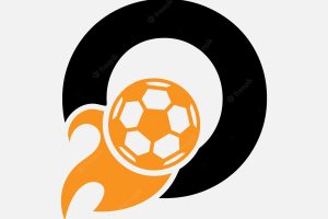 Initial letter o football logo concept with moving football icon and fire symbol. soccer logotype