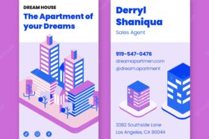 Isometric architecture project vertical business card