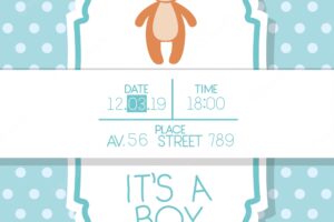 Its a boy baby shower card with bear teddy